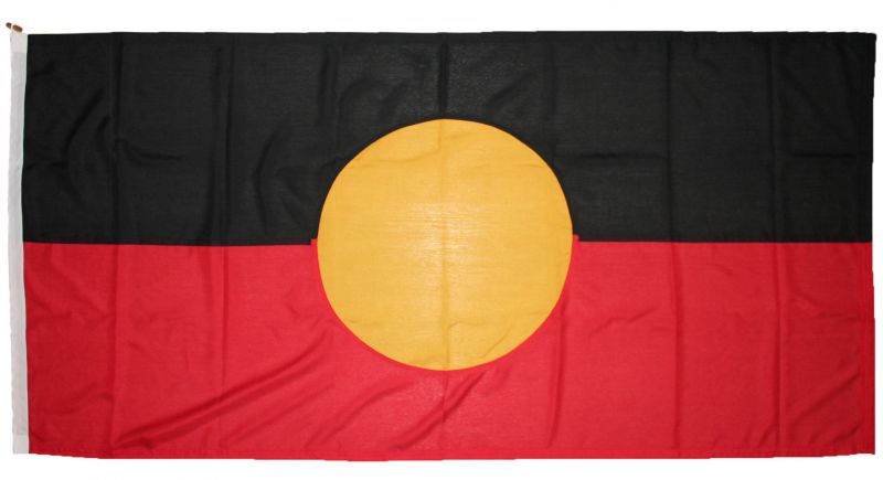 Buy sewn Australia Aboriginal aborignes flag aussie australian Courtesy ensign woven mod fabric stitched traditionaly uk marine outdoor pole image