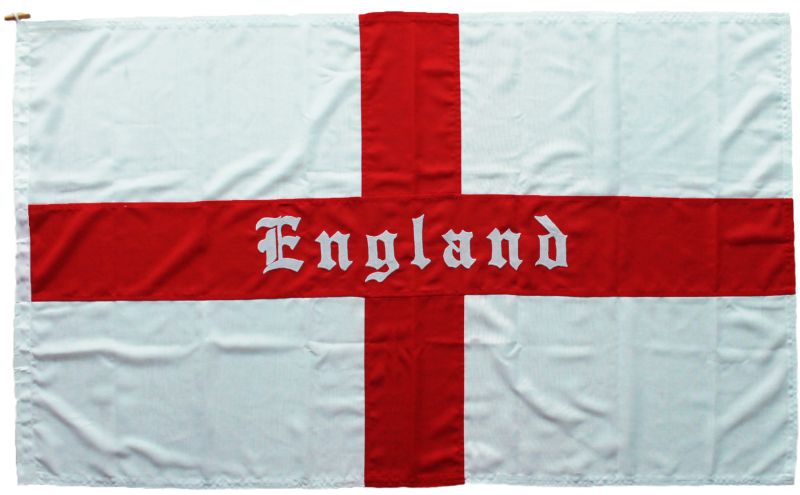 st georges geroge flag sewn traditionally traditional wovne mod apporved england english cross with embroidered lettering medieval middle age font applique embroidery english script rope toggled marine grade quality stitched buy uk image