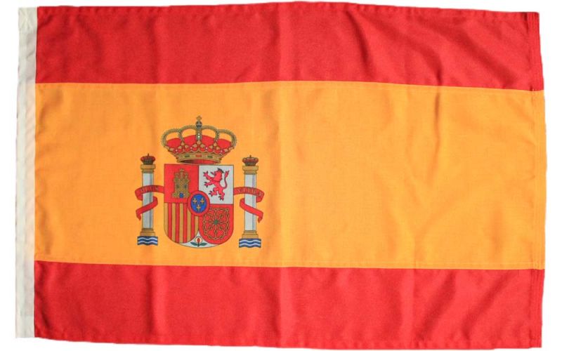 Spain flag state badge sewn spanish wovne MoD fabric polyester bandera rojigualda espana con escudo comprar vender cosida durable nacional photo foto image buy jpg